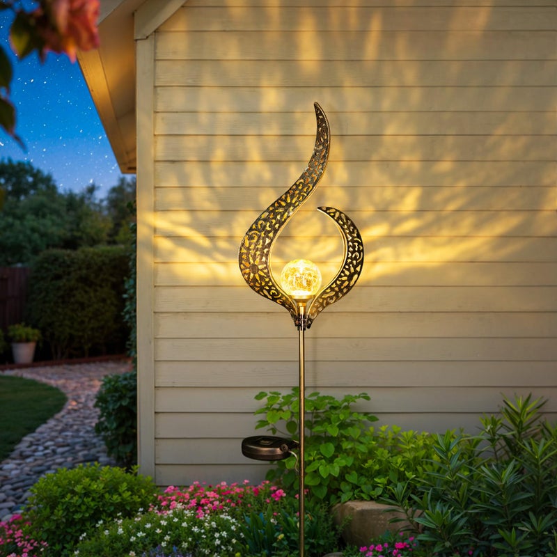 HOMEIMPRO Outdoor Garden Solar Lights Stake Waterproof, Mothers Day Gifts Mom, Crackle Glass Metal Flower LED Yard Art Ornaments Lights for Pathway, Lawn or Courtyard,Gardening Gifts Women (Bronze) - Image 5